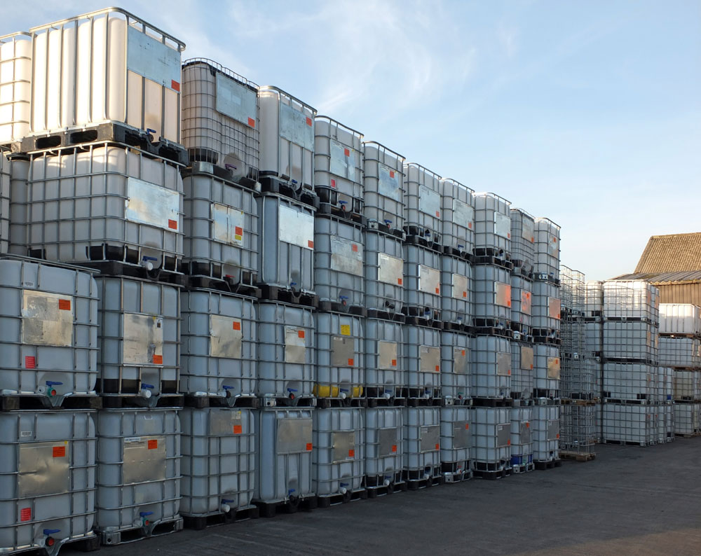 chemicals packaged and stacked