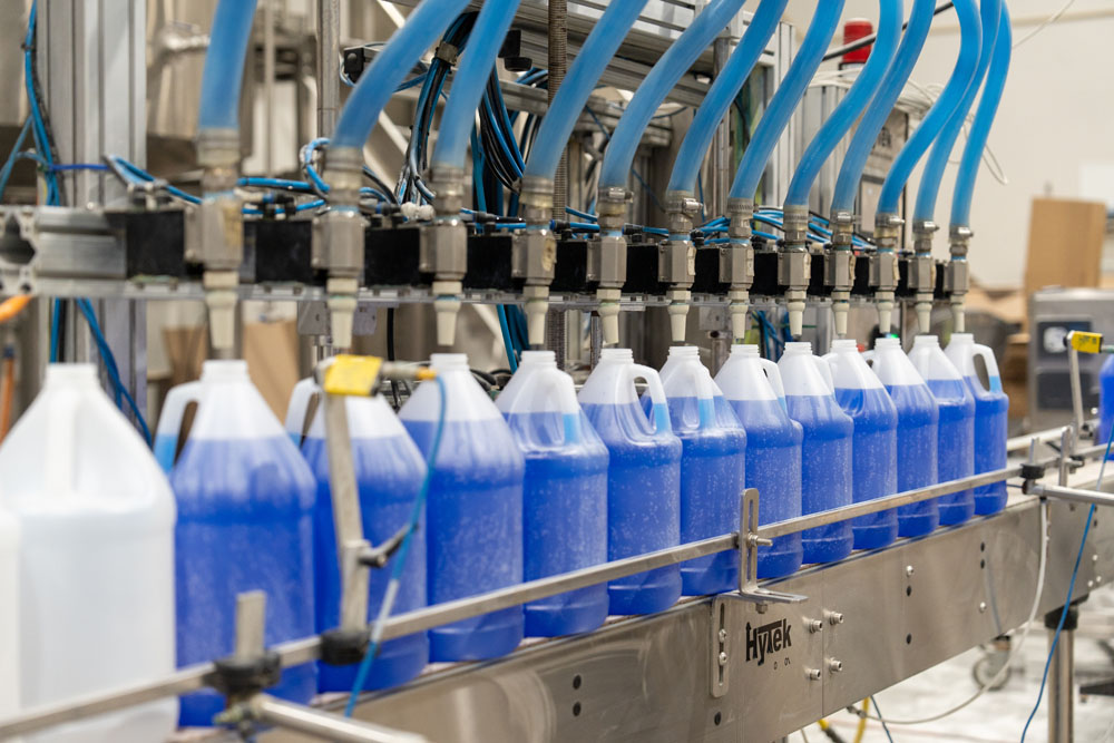 cleaning products getting filled for distribution