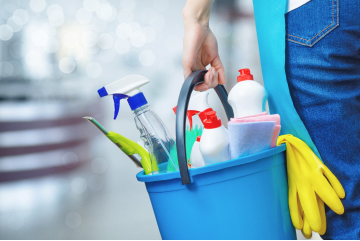 chemical cleaning products in bucket